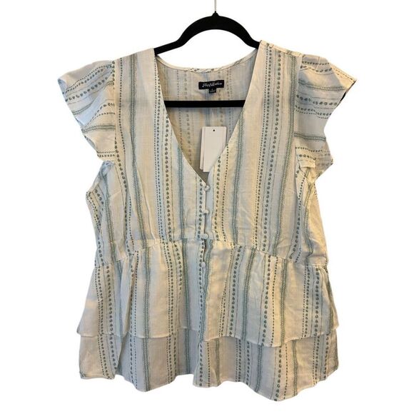 NEW Flag & Anthem Regan Flutter Sleeve Tiered Blouse sz L Boho peplum Cottagecor - Picture 4 of 10